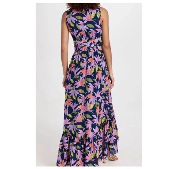 Ramy Brook Miles Floral Maxi Dress Navy High-Low V-Neck Sleeveless Size 4 - Picture 5 of 12